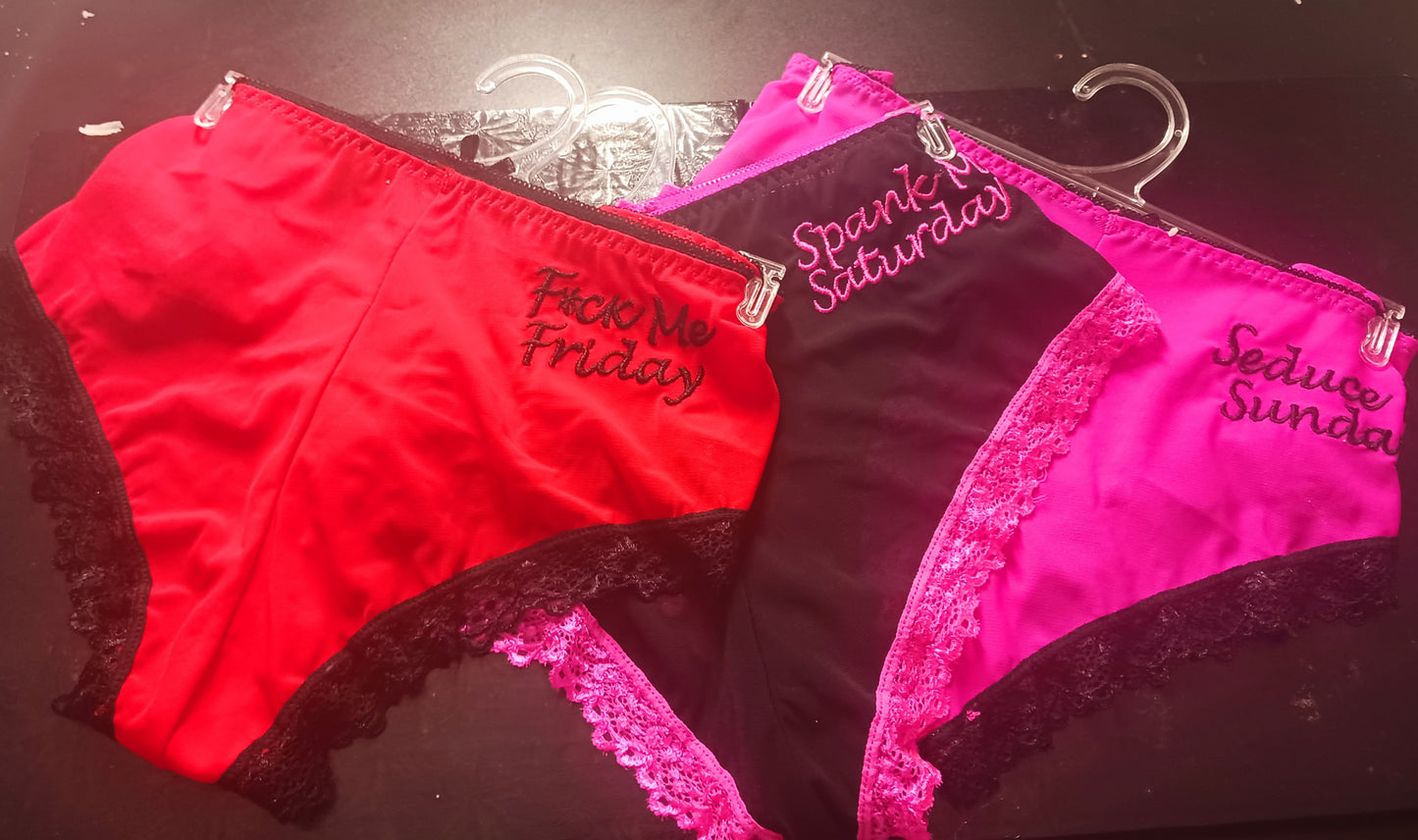 Dreamgirl F*Ck Me Friday, Spank Me Saturday, Seduce Me Sunday 3 Pack Panties Assorted